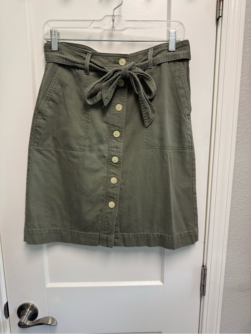 Talbots Olive Green Button-Front Tie-Waist Skirt